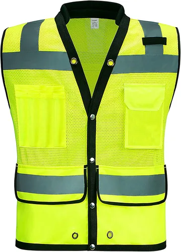 LOHASPRO Chaleco de seguridad de alta visibilidad, chaleco reflectante de malla con bolsillos para hombres y mujeres, estándares ANSI/ISEA