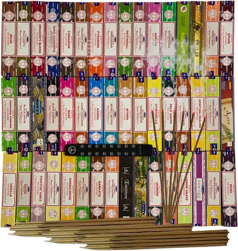 Miniatura 8 de Paquete de varillas de incienso Satya #10 y paquete con soporte con 6 fragancias clásicas: sándalo, sangre de dragón, palo santo, salvia blanca