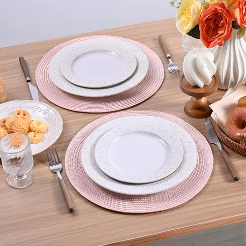 Miniatura 15 de Feuille Juego de 4 manteles individuales redondos trenzados para mesa de comedor, tejidos, lavables, antideslizantes, 13.5 pulgadas