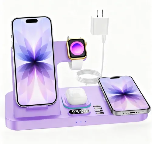 Miniatura 8 de Estación de carga inalámbrica de teléfono doble para dispositivos Apple, estación de carga magnética para iPhone con interruptor automático de luz