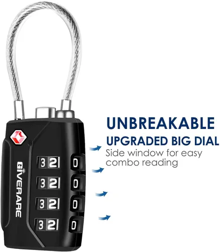 Miniatura 3 de 2 Pack TSA Approved Travel Luggage Locks, 4-Digit Metal Cable Combination Suitcase Lock, Alloy Padlocks, Weatherproof Padlock for Locker, Golf Bag