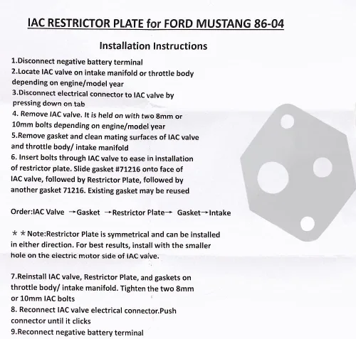 Miniatura 7 de CULMKARI Placa restrictora IAC de control de aire de ralentí compatible con Ford Mustang1986-1995 LX GT 5.0 V8 1996-2004 4.6 SOHC Cobra DOHC