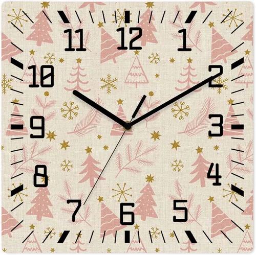 Miniatura 10 de Christmas Tree Wooden Wall Clock Silent Non Ticking, Winter Xmas Pine Leaf Snowflake Black Square Wall Clocks Battery Operated, Decor Clock for Home