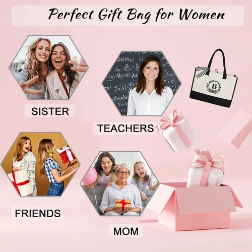 Miniatura 6 de BeeGreen Regalos de Navidad para mujer, bolsa de lona con bolsillo bordado monograma personalizado para amiga, mamá, profesora