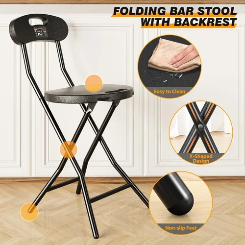 Miniatura 5 de 5Rcom Taburete plegable, 1 paquete de 18 pulgadas de taburete plegable de bar con respaldo y asa, taburetes plegables para adultos de hasta 350