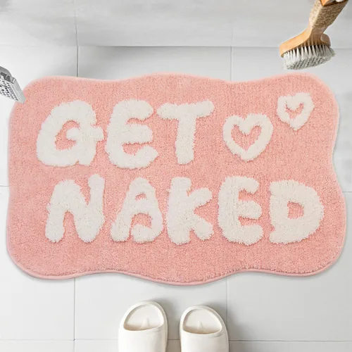 Miniatura 9 de Alfombra de baño con texto en inglés "Get Naked", alfombra de baño divertida, suave, antideslizante, bonita, divertida decoración de baño para Negro
