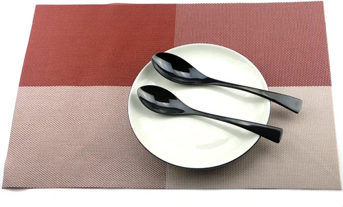 Miniatura 6 de Juego de cubiertos de acero inoxidable negro pulido con espejo, cuchillo de carne, tenedor, tenedor de ensalada, cuchara de postre, 24 piezas