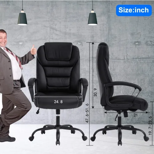 Miniatura 3 de Silla de oficina grande y alta, asiento ancho de 500 libras, silla de escritorio ergonómica con brazos de apoyo lumbar, respaldo alto, silla