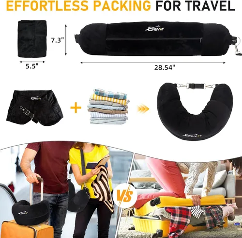 Miniatura 7 de Almohada de viaje para el cuello rellenable con ropa, almohada para el cuello rellenable para viajar, bolsa de almacenamiento rellenable y plegable