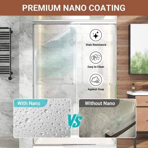 Miniatura 2 de Puerta de ducha corredera doble 44"-48" de ancho x 72" de alto, puerta de ducha de vidrio para baño de 1/4" (6mm) de vidrio templado transparente