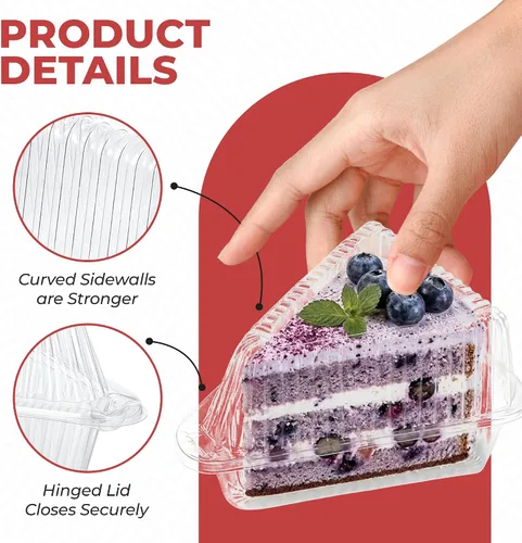 Miniatura 4 de 25 recipientes para rebanadas de pastel con tapas Recipientes de plástico desechables medianos con bisagras Recipiente transparente para tarta