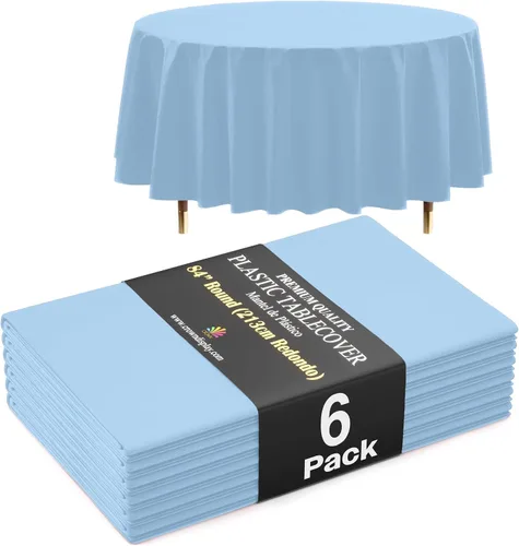 Miniatura 45 de Exquisite 66% Thicker Premium Aqua Round Tablecloth 0.5 Mil 6 Pack Plastic Table Cloth Disposable 84 Inch Round Plastic Tablecloth Won't Tear Easily