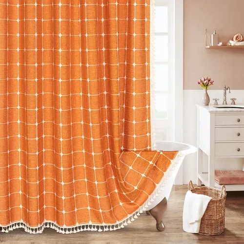 Miniatura 25 de MitoVilla Juego de cortinas de ducha estilo bohemio, modernas cortinas de ducha bohemias para decoración de baño, cortina de ducha de tela de lino