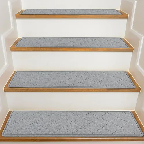 Miniatura 8 de Stair Treads with Landing Rug for Wooden Steps Indoor, Peel and Stick Stair Treads Matching-Mat 20"X32" Stair Landing Slip Resistant Polyester Stair