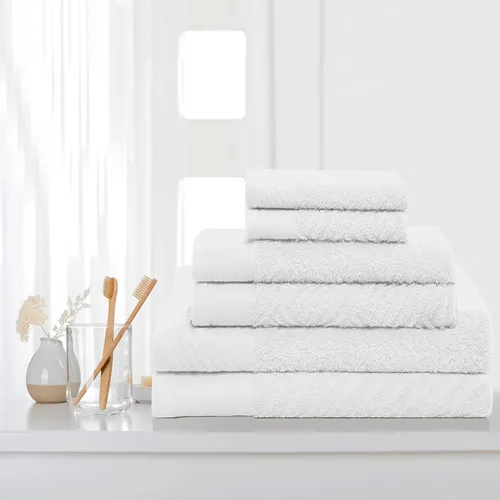 Miniatura 2 de Superior Juego de 6 toallas de 100% algodón egipcio de 500 GSM, 6 piezas, 2 caras, 2 manos, 2 toallas, ideal para baño, cocina o playa, de secado