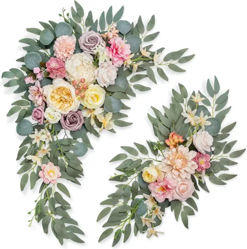 Miniatura 13 de Letreros florales de bienvenida de boda (paquete de 2), flores de arco de boda para decoración de boda y decoración de fondo de recepción (azul)