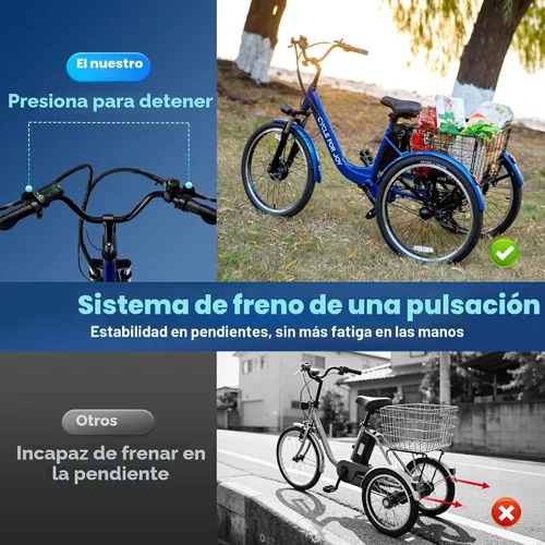 Miniatura 8 de Triciclo eléctrico para adultos, triciclo eléctrico de 7 velocidades con batería extraíble de 48V 624WH, autonomía de 70 millas en PAS 1, velocidad