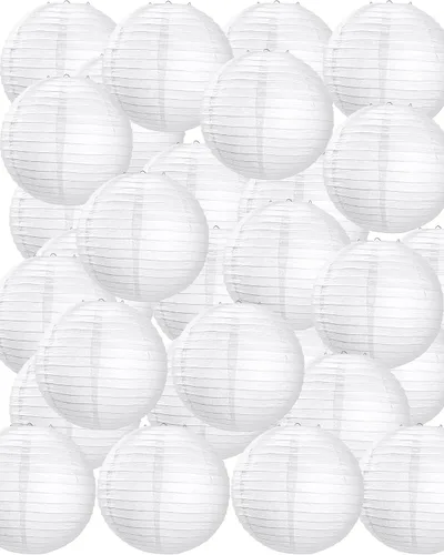 Miniatura 8 de Treela Paquete de 90 faroles de papel chinos japoneses blancos para colgar al aire libre, globos de papel para decoración de fiesta para bodas