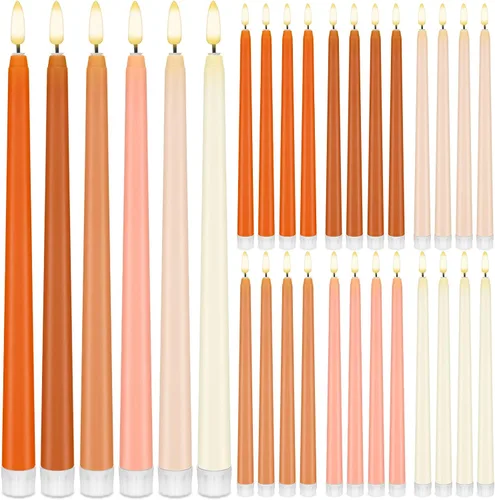 Miniatura 11 de Baquler 24 velas cónicas sin llama de flores silvestres de 11 pulgadas, funciona con pilas, velas LED de plástico con degradado parpadeante