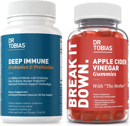 Dr. Tobias Probióticos y prebióticos inmunes profundos y gomitas de vinagre de sidra de manzana, apoya la salud digestiva, la función inmunológica