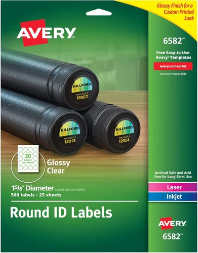 Avery Etiquetas redondas transparentes brillantes, 1.625 pulgadas de diámetro, paquete de 500 – Hacer calcomanías personalizadas (6582)