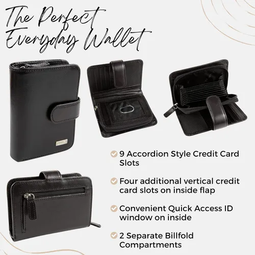 Miniatura 3 de WalletBe Cartera RFID de acordeón de cuero para mujer con monedero Negro - contemporáneo