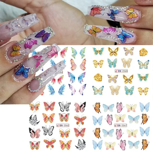 Miniatura 4 de SINSEN Calcomanías de arte de uñas de mariposa, mariposas coloridas de primavera y verano, bonitas decoraciones de arte de uñas para mujeres