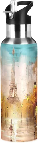 Insulated Water Bottle 20 Oz, BPA-Free Sport Water Bottle for Gym Outdoor Travel School, Painting Street Paris Eiffel