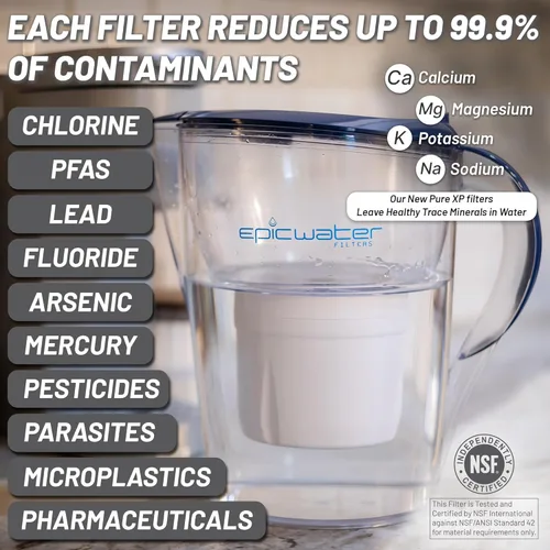Miniatura 3 de Epic Water Filters Jarras de filtro puro para agua potable, filtro de 10 tazas y 150 galones, Tritan sin BPA, reduce el fluoruro, el cloro, el Azul
