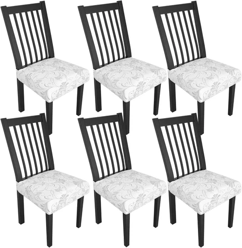 Miniatura 49 de Juego de 4 fundas elásticas para sillas de comedor, fundas para sillas de comedor con estampado floral, fundas para asientos de sillas con estampado