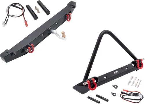 KYX Juego de parachoques delantero y trasero de metal de carreras con luces LED, accesorios para RC Crawler Car Axial SCX10 II 90046 Traxxas TRX-4