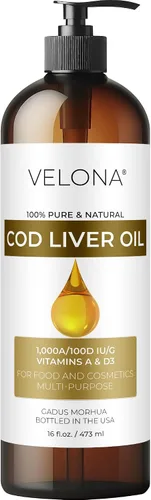 Miniatura 7 de velona Aceite de hígado de bacalao – 2 onzas líquidas 1,000A/100D UI/g Omega 3 Vitaminas A y D3 Aceite nórdico de origen sostenible del Ártico