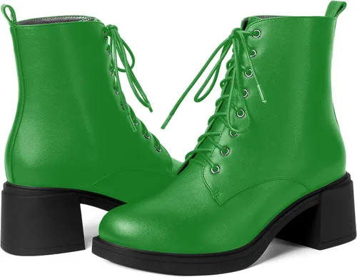 Miniatura 62 de ROSERWISH Botas altas de tacón bajo y grueso para mujer, con cordones, cómodas, modernas, con puntera redonda, de 2.5 pulgadas