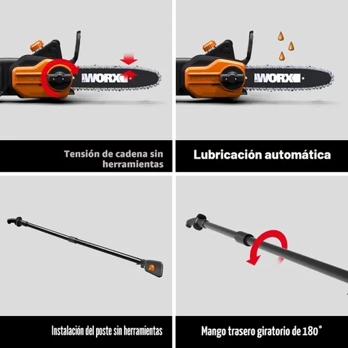 Miniatura 6 de Sierra de poste WORX, sierra de poste eléctrica de 10 pulgadas de 8 amperios, hasta 10 pies, velocidad de cadena de 28 pies/s