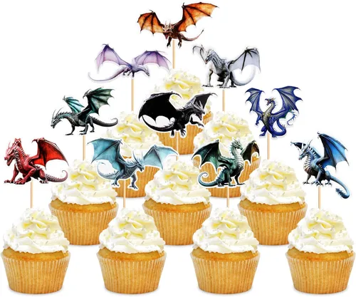 Miniatura 24 de Ercadio Paquete de 32 adornos para cupcakes de dinosaurios de dibujos animados, lindos dinosaurios para bebé, temática de dinosaurio, baby shower
