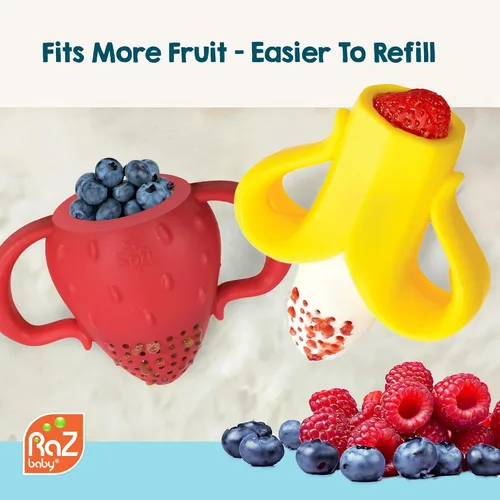Miniatura 7 de RaZbaby Fruitique - Alimentador de frutas de una pieza para bebé, apertura más grande para rellenar y cabe más fruta fresca/congelada para aliviar