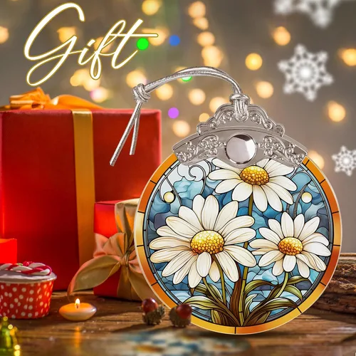 Miniatura 7 de Jocidea Adorno de Navidad de margaritas – Decoración colgante de árbol, atrapasoles – Regalo para amantes de las margaritas (blanco)