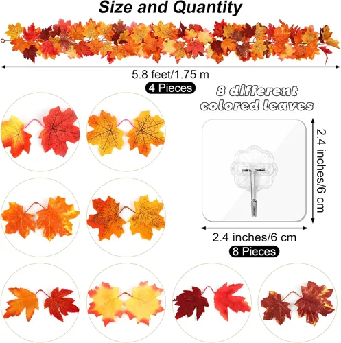 Miniatura 2 de Fovths Paquete de 4 guirnaldas de hojas de arce de otoño de 5.8 pies/pieza, guirnalda de follaje artificial para otoño, guirnalda de vid colgante
