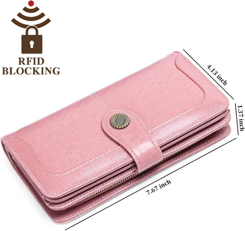 Miniatura 3 de FALAN MULE Cartera de cuero genuino RFID bloqueo gran capacidad Trifold señoras cartera.