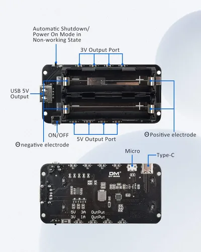 Miniatura 3 de diymore Soporte de batería 1865O doble Li-ion V8 Escudo de batería Micro USB 5V/3A 3V/1A Power Bank Módulo de carga de batería para Raspberry Pi