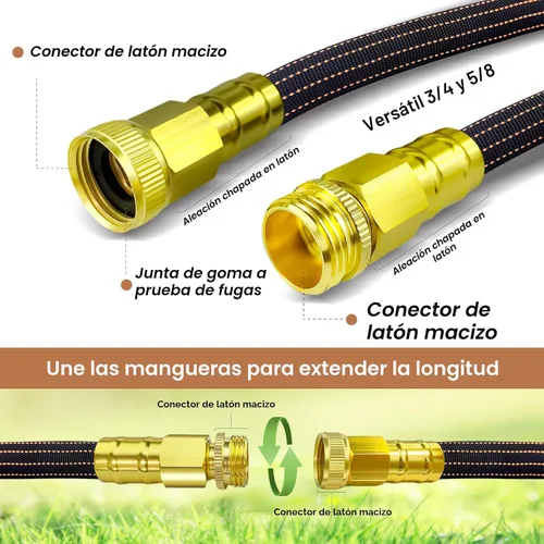 Miniatura 2 de Manguera de jardín ligera de 10 pies, manguera de agua flexible con cabeza de latón macizo, sin torceduras, manguera plegable, manguera de agua