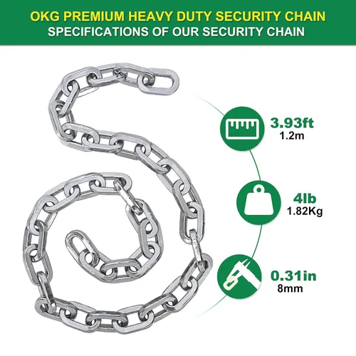 Miniatura 2 de OKG Cadena de seguridad resistente, cadena de puerta exterior de 3.9 pies x 5/16 pulgadas de grosor, cadena a prueba de cortes hecha de cadena