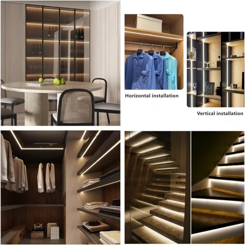 Miniatura 6 de Paquete de 10 canales de aluminio LED en forma de U de 3.3 pies con cubierta negra, tapas de extremo y clips de montaje, perfil de aluminio