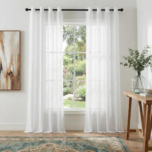 Miniatura 28 de NICETOWN Cortinas de lino transparente blanco para ventanas de 84 pulgadas de largo, cortinas verticales semitransparentes con ojales en la parte
