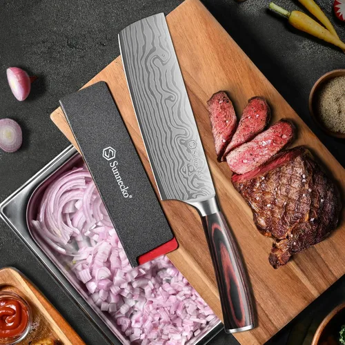 Miniatura 3 de Cuchillo Nakiri Sunnecko de 7 pulgadas, cuchillo de cocina de acero inoxidable de alto carbono, cuchillos de cocina súper afilados con funda y caja