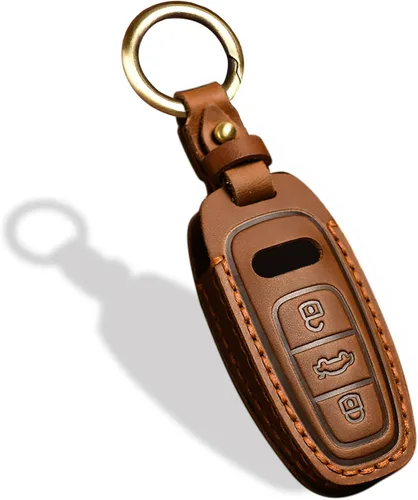OLLEN Funda para llavero de cuero genuino sin tornillos, compatible con Audi A3 A6 A6L A7 A8 Q7 Q8 E-Tron S3 S6 S7 SQ7 RS6 RS7, etc, protector de