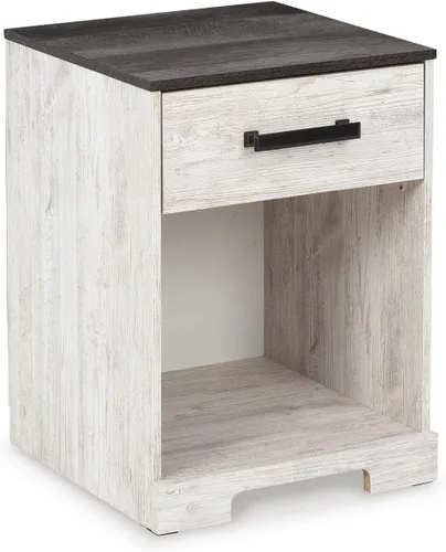 Signature Design by Ashley Shawburn Farmhouse - Mesita de noche con 1 cajón, color blanco y gris