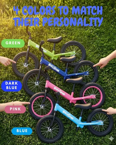 Miniatura 7 de Bicystar Bicicleta de equilibrio de 14 pulgadas para niños de 3 a 6 años, sin pedales, neumáticos de goma neumática, altura ajustable, bicicleta sin