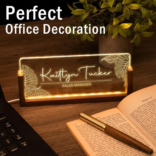 Miniatura 3 de Placa de nombre de escritorio personalizada, placa de identificación personalizada con luz de oficina para escritorios, decoraciones de escritorio