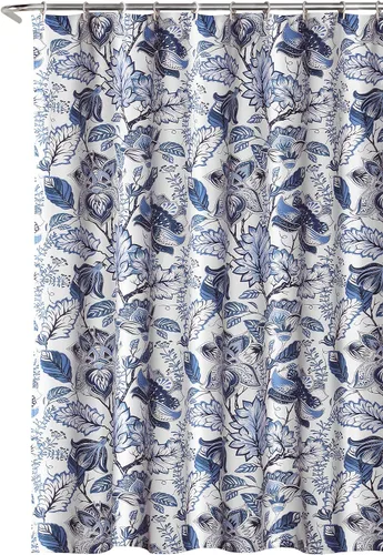 Miniatura 5 de Lush Decor Diseño de estampado floral de tela de cortina de ducha azul Cynthia Jacobean, 72 x 72